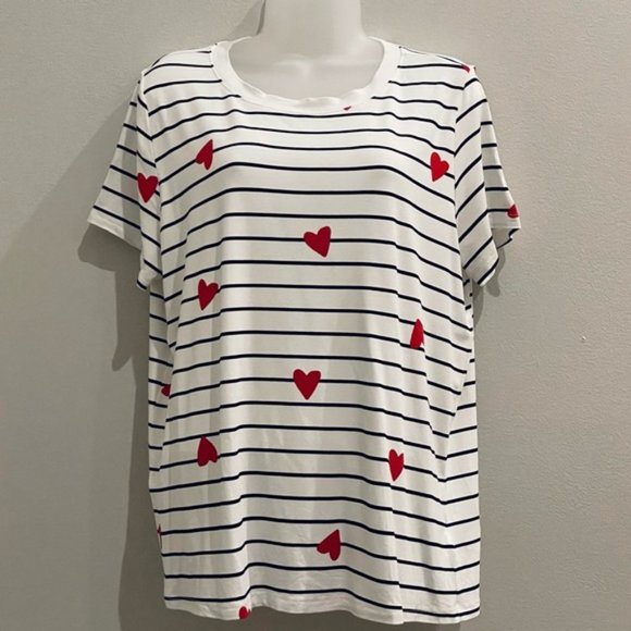 Torrid Supersoft Candy Hearts Striped Short Sleeve Crew Neck Top | Size 0/L - Picture 4 of 14